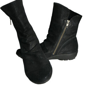 Walking Cradles Black Leather Textured Zip Comfort Boots – Mid-Calf Style 9N